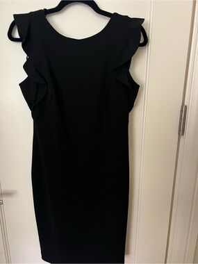 Calvin Klein Black Ruffle Sleeve Midi Sheath Dress